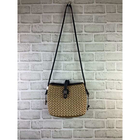 Vintage Brighton Roxanne Shoulder Bag Sea Grass Straw and Leather - Picture 1 of 12